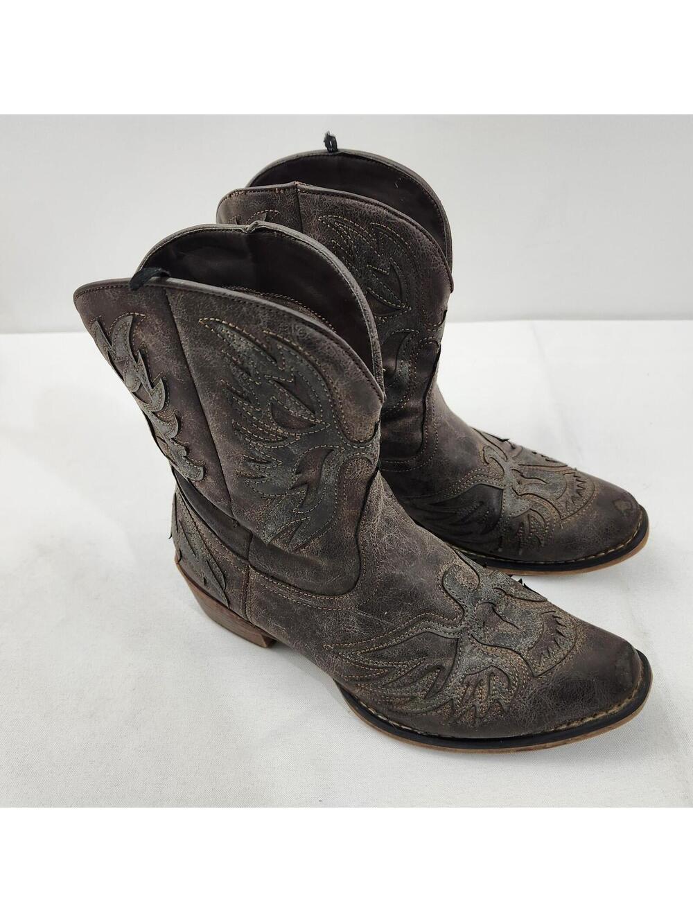 Roper Women's Amelia Eagle Overlay Western Boot Snip Toe Brown Size 9